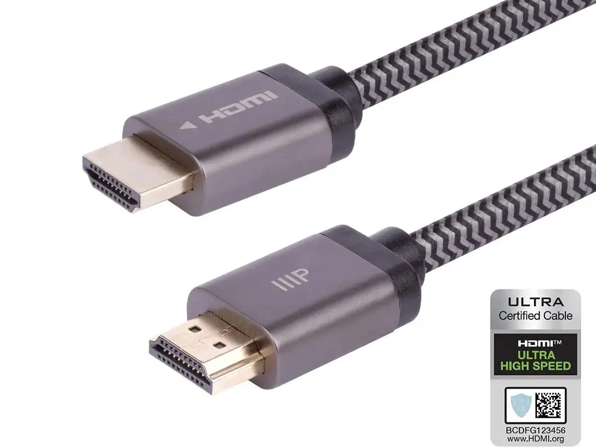 Monoprice 8K Certified Braided Ultra High Speed HDMI 2.1 Cable - 8K@60Hz, 48Gbps, CL2 Rated, 24AWG, 25 Feet, Black