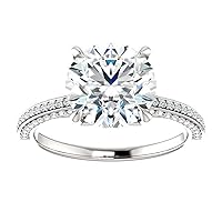 Nitya Jewels 3 CT Round Moissanite Engagement Ring Colorless Wedding Bridal Solitaire Halo Bazel Solid Sterling Silver 10K 14K 18K Solid Gold Promise Ring
