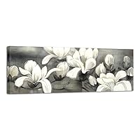 Wieco Art Magnolia Modern Wrapped Floral Artwork Giclee Canvas Prints White and Grey Flowers Pictures Paintings on Canvas Wall Art Ready to Hang for Living Room Bedroom Home Decorations 48x16