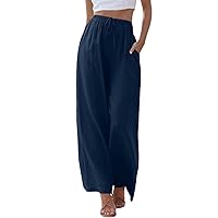 SNKSDGM Women Wide Leg Cotton Linen Pants Casual High Waisted Palazzo Pant Beach Baggy Trouser with Pocket