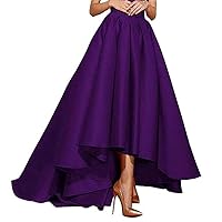 VeraQueen Women's High Low Satin Prom Skirts A Line Maxi Formal Party Dresses Wedding Evening Dress
