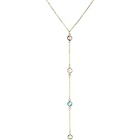 MignonandMignon Gold Long Drop Y Necklace Birthstone for Mother in Law Gifts for New Mom Layering Wedding Necklace Mother's Day Gift - LRT-2HBS