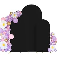 Set of 3 Wedding Arch Cover Spandex Fitted Stretchy Arch Stand Covers,2-Sided Round Top Chiara Backdrop Cover for Party Birthday Banquet Baby Shower Arch Decoration (4ft,5ft,6ft Black)