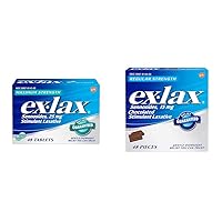 Ex-Lax Maximum Strength Stimulant and Regular Strength Chocolate Laxative Constipation Relief Pills Bundle - 48 Count Each