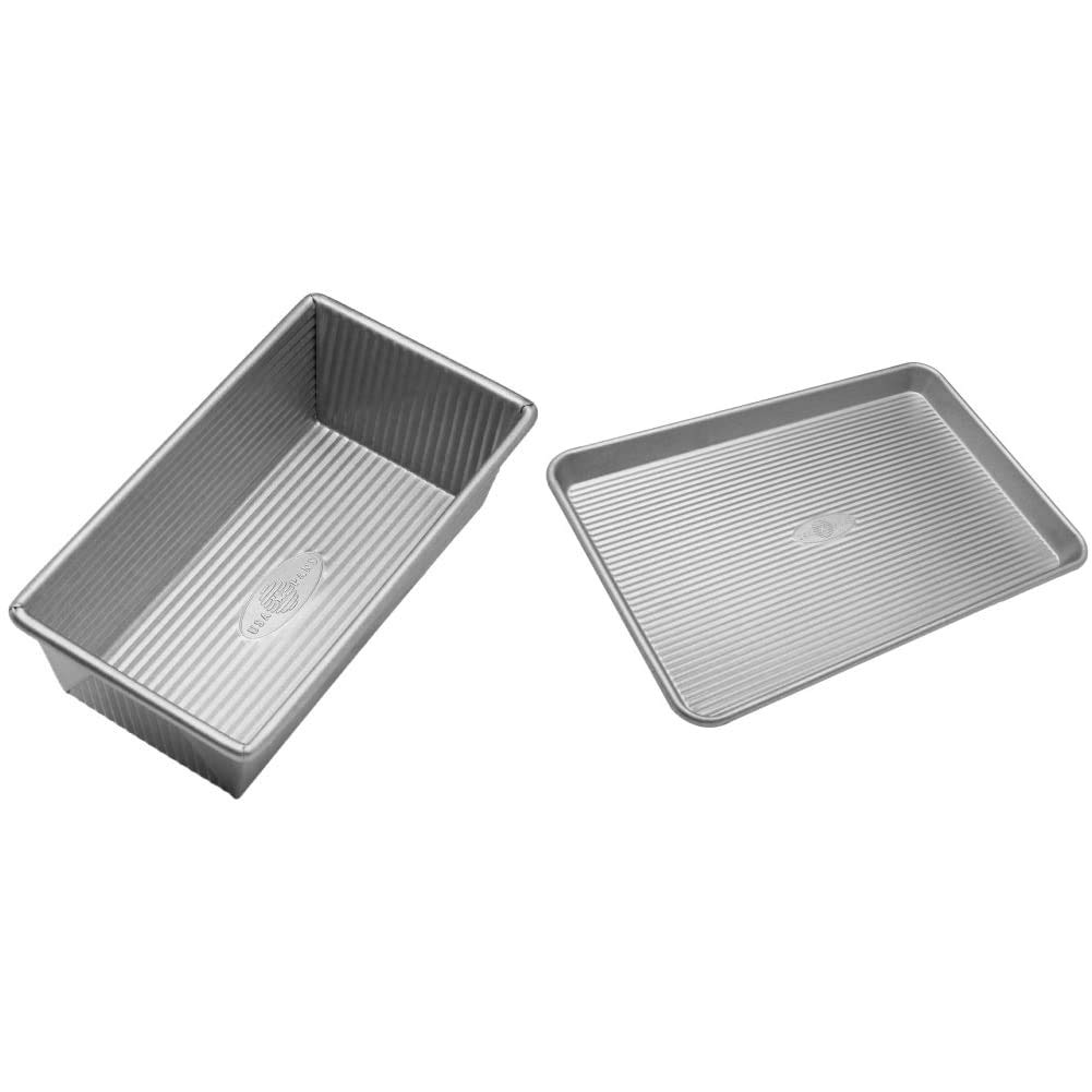 USA Pan Nonstick Standard Bread Loaf Pan, 1 Pound, Aluminized Steel & Bakeware Half Sheet Pan, Warp Resistant Nonstick Baking Pan, Made in the USA from Aluminized Steel 17 1/4 x12 1/4 x1