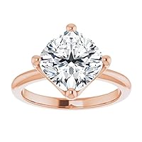 10K Solid Rose Gold Handmade Engagement Rings 4 CT Cushion Cut Moissanite Diamond Solitaire Bridal Wedding Rings for Her Women Minimalist Anniversary Propose Gifts
