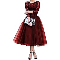 Women's Floral Lace 3/4 Sleeve A Line Cocktail Dress Party Prom Dress