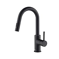 KIBI Single Handle Pull Down Faucet for Kitchen Sink | Solid Brass High Arc Faucet Spout | Kitchen Faucet with Pull Down Sprayer (Matte Black) (KKF2011)