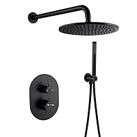 Bathroom Shower Sytstem, Rainfall Mixer Shower Combo Set with Rain Shower Head And Handheld, Wall-Mount Shower Faucet Set with Rough-In Valve And Trim,Matte black