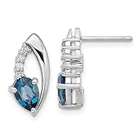 925 Sterling Silver Rhodium Plated London Blue Topaz and White CZ Cubic Zirconia Simulated Diamond Post Earrings Measures 15.76x7.54mm Wide Jewelry for Women