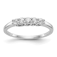14k White Gold 5 stone Shared Prong 1/4 Carat Round Diamond Band Size 7.00 Jewelry for Women