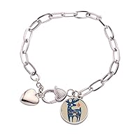 mas Holiday Blue Deer Heart Chain Bracelet Jewelry Charm Fashion