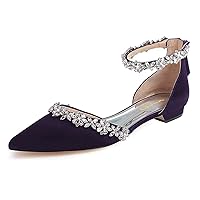 XYD Women Classic Pointed Toe D'Orsay Wedding Flat Sandals Sparkly Rhinestones Ankle Strap Low Heel Dress Shoes with Zipper