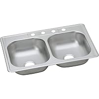 Elkay DW50233221 22 Gauge Stainless Steel Double Bowl Top Mount Kitchen Sink, 33 x 22 x 6.5625