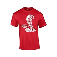 Ford Mustang Cobra White Silhouette Ford Motors Classic Ford Logo Racing Performance Race Hotrod Antique Muscle Car Tee-Red-XXL