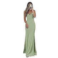 Sage Green Bridesmaid Dresses for Women Satin Cowl Neck Evening Cocktail Dress with Slit Spaghetti Straps Corset Ball Gowns US2