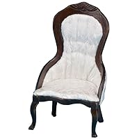Classics Dollhouse Victorian Lady's Chair, Walnut, White Brocade Fabric
