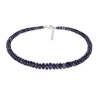 ELEDORO Genuine Iolite Necklace for Women Made of Rhodium-Plated 925 Silver Lobster Claw Clasp 48 cm Plus 5 cm Long, Sterling Silver Genuine Iolite from India Sterling silver, Iolite