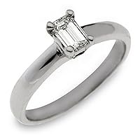 14k White Gold .45 Carats Solitaire Emerald Cut Diamond Engagement Ring