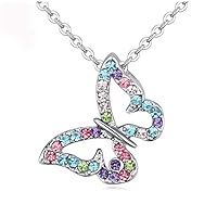 Butterfly Necklace Multi-color Crystal Charm Pendant Necklace for Girls and Women