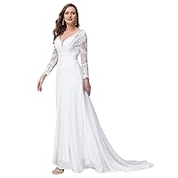 Long Sleeve Wedding Dresses for Bride with Lace Appliques Chiffon A Line Women Dress Wedding Gown