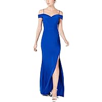 Morgan & Co. Womens Juniors Side Slit Off-The-Shoulder Formal Dress Blue 3/4