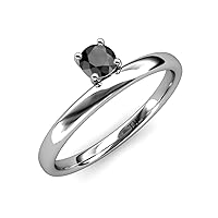Round Black Diamond 0.50 ct Women Solitaire Asymmetrical Stackable Ring 10K Gold
