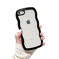 Ownest Compatible with Clear iPhone 7/8/SE Case Cute Simple Curly Wave Bumper Case Aesthetic Phone Case for Girls Women Soft TPU Protective Phone Cover-Black