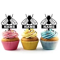 TA0733 House Fly Insect Bug Silhouette Party Wedding Birthday Acrylic Cupcake Toppers Decor 10 pcs with Personalized Your Name