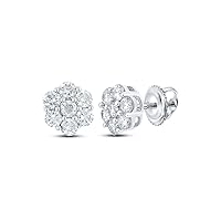 The Diamond Deal 14kt White Gold Mens Round Diamond Flower Cluster Earrings 1 Cttw
