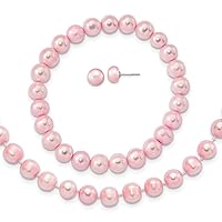 925 Sterling Silver Rhodium p 7 8mm Pink Freshwater Cultured Pearl Earrings Bracelet Necklace Set Jewelry for Women