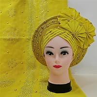 African Nigeria Unique Headtie with Shawl Flower Stones Beads Headband Turban Head Scarf Wine Already Tied! 2pcs