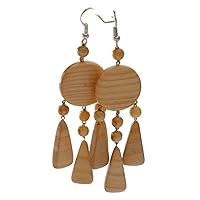 Handcrafted Ash and Apricot Wooden Earrings – Light Brown, Drop Dangle Design – 3.5 In