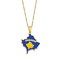 Kosovo Map Flag Pendant Necklaces - Ethnic Hip Hop Country Maps Flag Necklace for Women/Men Charm Jewelry Clavicle