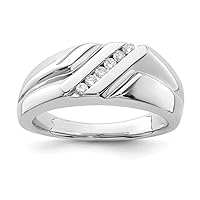 925 Sterling Silver Polished Channel set Rhodium Plated Diamond Mens Ring Jewelry Gifts for Men - Ring Size Options: 10 11 9