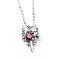 Double Dragon Sword Necklace Red Black Crystal Pendant Dragon Amulet Necklace Alloy for Men Christmas Gifts Bike Jewelry