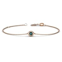 Round London Blue Topaz (3mm to 4mm) Womens Solitaire Station Minimalist Bracelet (0.10 ct to 0.25 ct) 14K Rose Gold