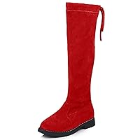 WUIWUIYU Girls Ties Zipper String Suede Over Knee Long High Boots Round Toe Lovely Princess Shoes