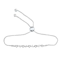 The Diamond Deal Sterling Silver Womens Round Diamond Heartbeat Bolo Bracelet 1/6 Cttw