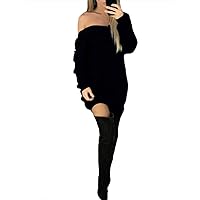Women's Long Sleeve Solid Color Back Hollow Sweater Dress Knit Club Dresses