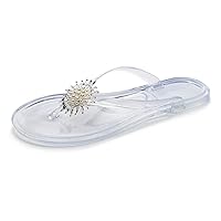 Flat Slippers Rhinestone for Women Summer Beach FLIP Flop Pool Shoes Rhinestone Silver White Flat Flip Flop Sandals (Color : Clear, Size : 42EU)