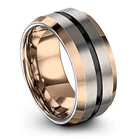 Tungsten Wedding Band Ring 8mm for Men Women Bevel Edge Grey 18K Rose Gold Black Brushed Polished