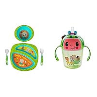 Cocomelon 4-Piece Toddler Dinnerware Feeding Set and 7 Oz Weighted Straw Sippy Cup with Handles for Ages 6 Months and Up
