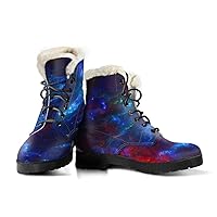 Deep Cosmos Vegan Leather Boots with Faux Fur Lining