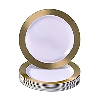SILVER SPOONS Elegant Disposable Plates For Party - (10 pc) Heavy Duty Disposable Salad plates 9”, Fine Plastic Dishes for Elegant China Look, For Upscale Parties, Events & Servings - Ritz - Gold