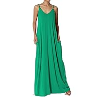 TheMogan Women's Casual V-Neck Draped Jersey Cami Long Maxi Dress W Pocket Summer Beach