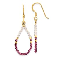 925 Sterling Silver Gold Plated Garnet and Rose Quartz DReligious Guardian Angel Earrings Measures 48.5x16mm Wide Jewelry for Women