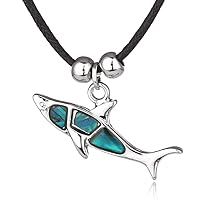 Blue Abalone Paua Shell Shark Pendant Necklace for Women and Girls on Black Cord/Stainless Chain Movie Necklace