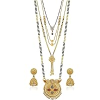 Presents Traditional One Gram Gold Plated Combo of 4 Necklace Pendant 30 Inch Long and 18 Inch Short Mangalsutra/Tanmaniya/Nallapusalu with 1 Pair of #Aport-1774