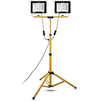 Work Light with Stand 10000 Lumen LED Work Light 100W Dual Head with 14FT Power Cord, 6000K Daylight White, IP66 Waterproof, Adjustable Metal Tripod Up To 63